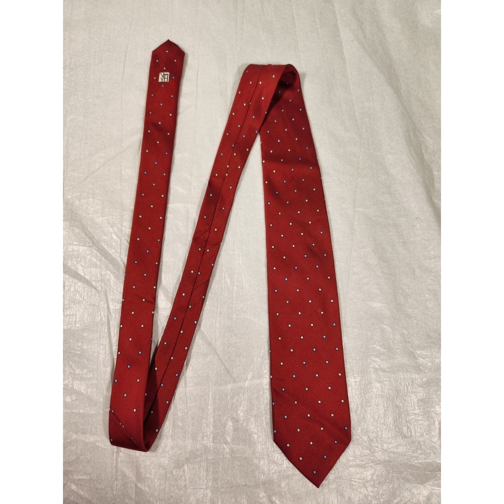 Hilditch and Key Men Red & White Pink Polka Dots Silk Tie Italy Ovals Logo
